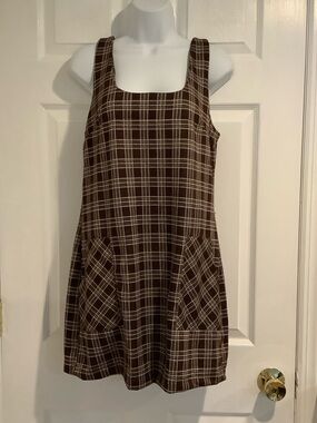 ALTAR’D STATE Nelzie Brown/White Plaid Academia Twee School Girl Fall Dress L